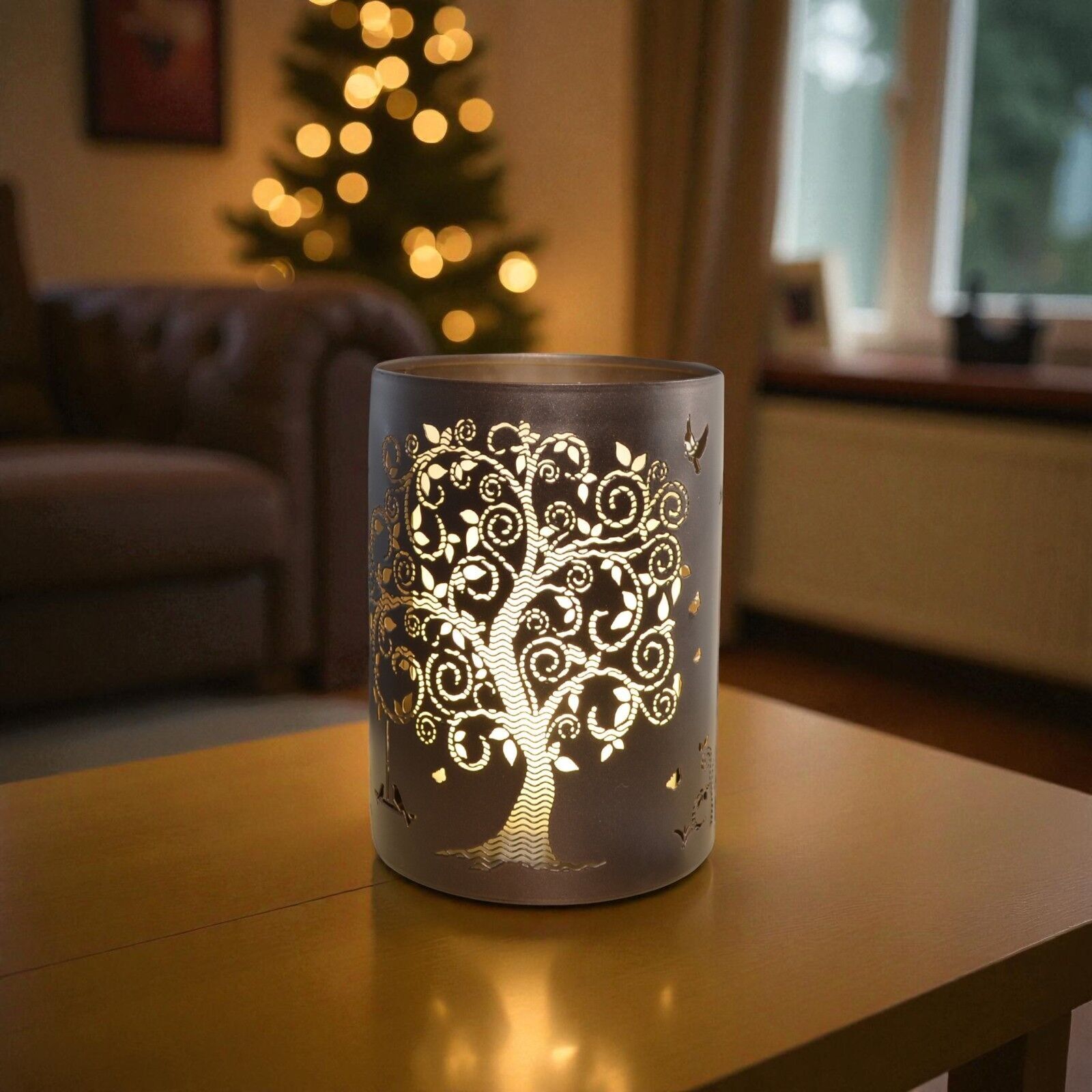 Difusor de aceites esenciales Vita – Difusión ultrasónica en frío – Vidrio y metal con mando a distancia – Diseño moderno – Iluminación efecto vela