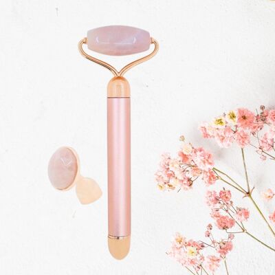 Roll On Facial Eléctrico de Cuarzo Rosa – Accesorio de Belleza para una Rutina de Belleza Efectiva – 2 Cabezales Intercambiables Multizona