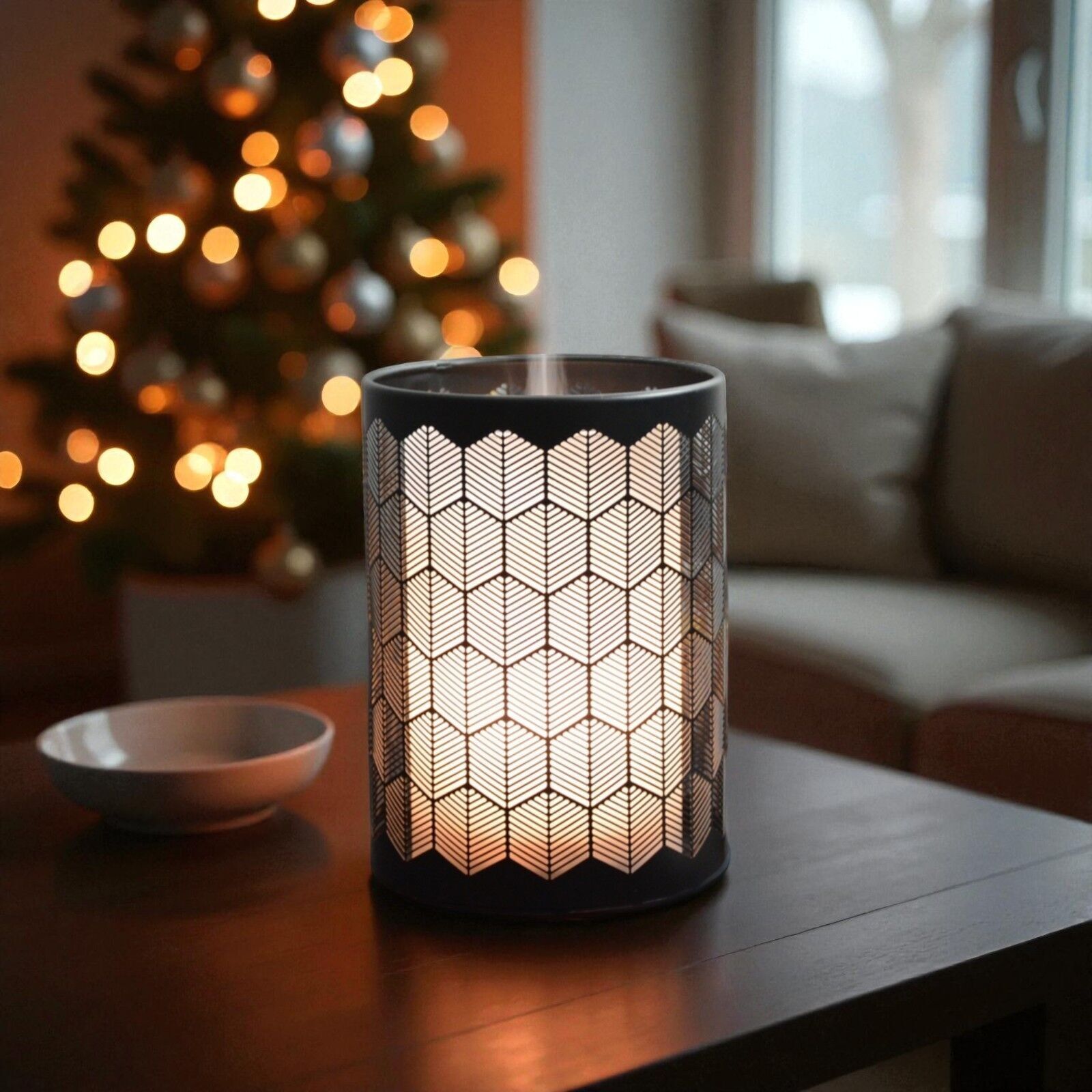 Verone Ultraschall-Diffusor für ätherische Öle – Diffusion und Beleuchtung über Fernbedienung steuerbar – Metall und Glas – Teelichteffekt – Dekorationsobjekt