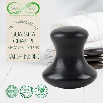 Lot Gua Sha Cristal de Roche, Champi Serpentine noir et Rouleau Massage Jade Blanc 2