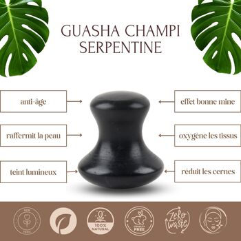 Lot Gua Sha Cristal de Roche, Champi Serpentine noir et Rouleau Massage Jade Blanc 12