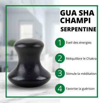 Lot Gua Sha Cristal de Roche, Champi Serpentine noir et Rouleau Massage Jade Blanc 13