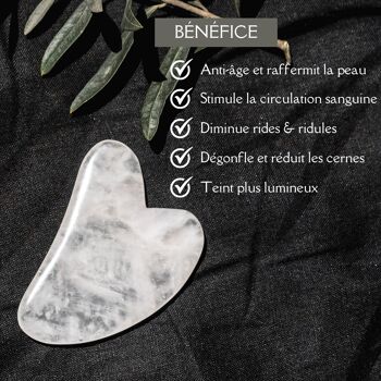 Lot Gua Sha Cristal de Roche, Champi Serpentine noir et Rouleau Massage Jade Blanc 15