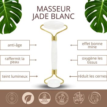 Lot Gua Sha Cristal de Roche, Champi Serpentine noir et Rouleau Massage Jade Blanc 20