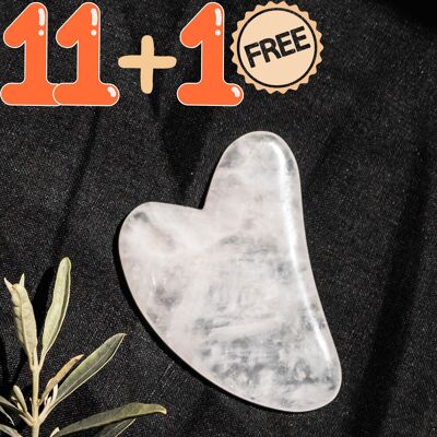 Gua Sha Cristal de Roche - Accessoire Beauté en Pierre Naturelle Pour Visage et Corps - Lot de 11 + 1 Gratuit