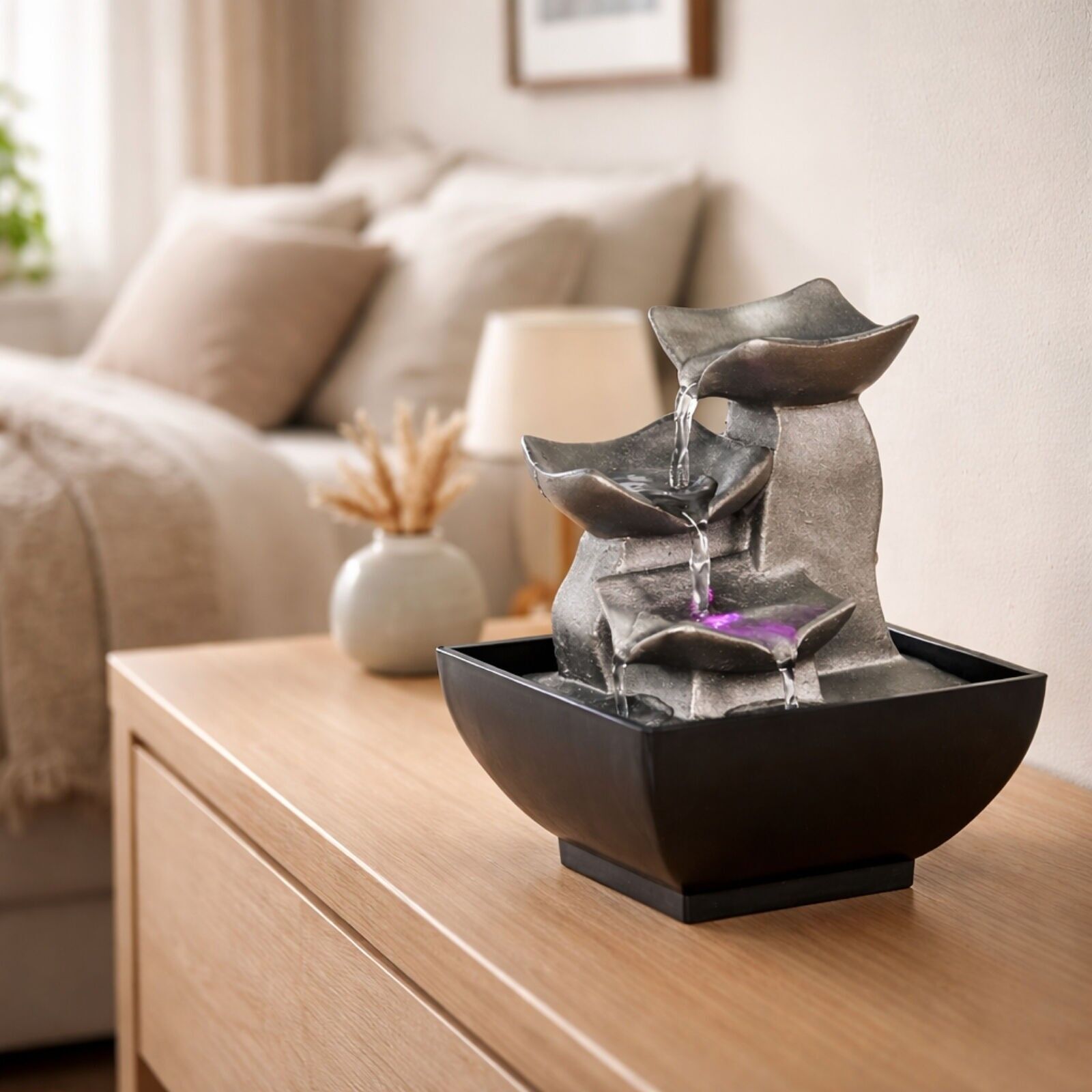 Fontaine d'intérieur cascade zen relaxante avec lumière led coloré h 18