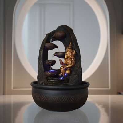 Fontana da Interno - Mistico - Statuetta Ganesh - Luce Led Colorata - Ideale Oggetto Decorativo - Idea Regalo per il Relax