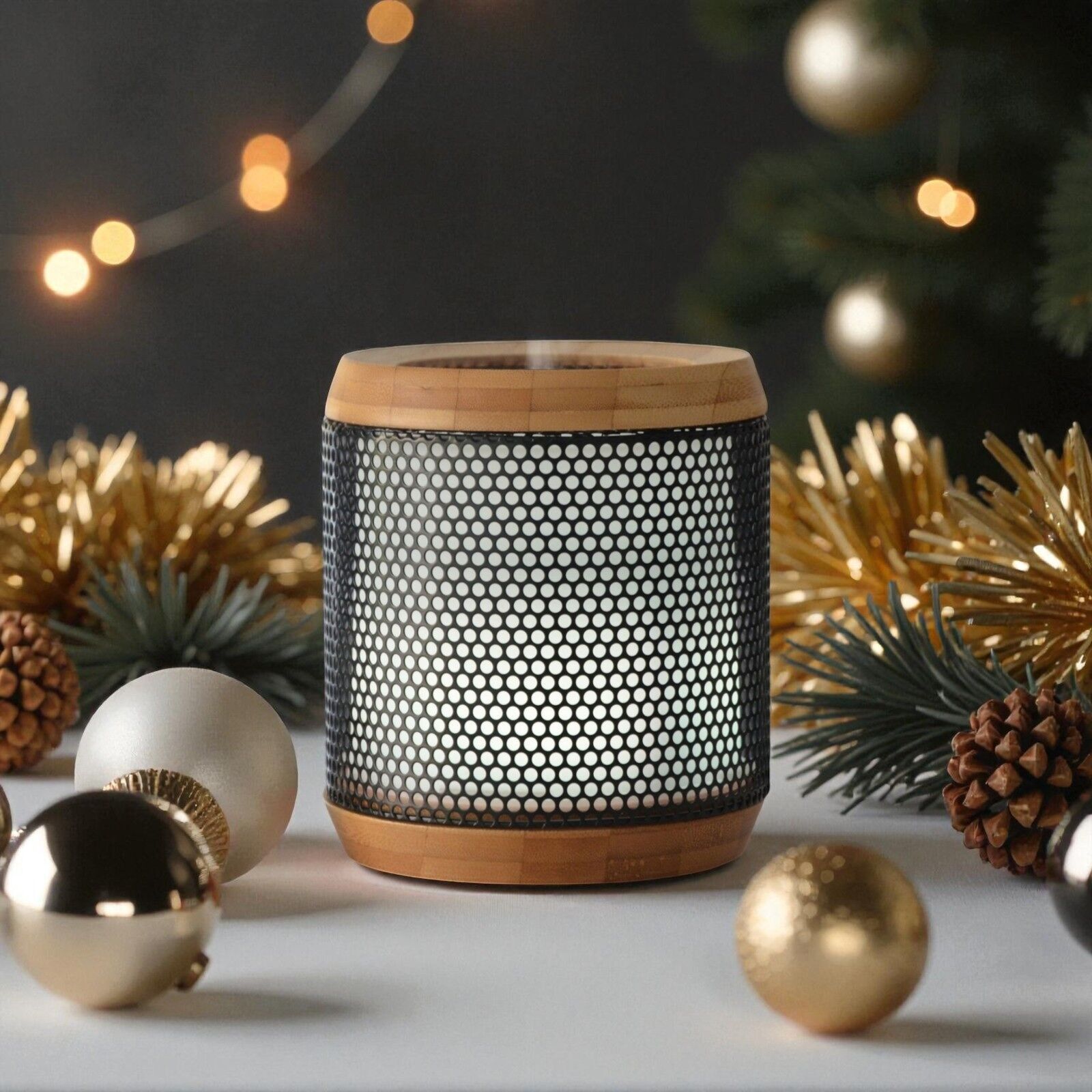 Diffuseur Ultrasonique Elipsia – Design Original en Bambou et Métal – Diffusion Saine Adaptée aux Huiles Essentielles – Éclairage Led d'Ambiance