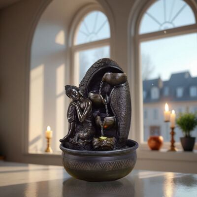 Fontaine d'Intérieur - Krishna - Statuette Bouddha et Ambiance Détente - Ecoulement d'Eau Cascade - Idée Cadeau Déco