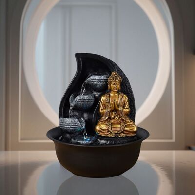 Fontaine d'Intérieur - Praya - Décoration Bouddha Zen & Spirituelle- Lumière Led Colorée - Ambiance Relaxante - Idée Déco