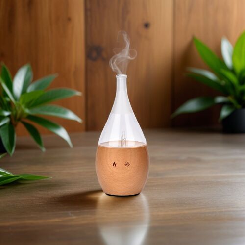 Diffuseur Huile Essentielle Bolea – Technologie par Nébulisation pour l'Aromathérapie jusqu'à 80 m² - Bouton Tactile – en Bois & Verre
