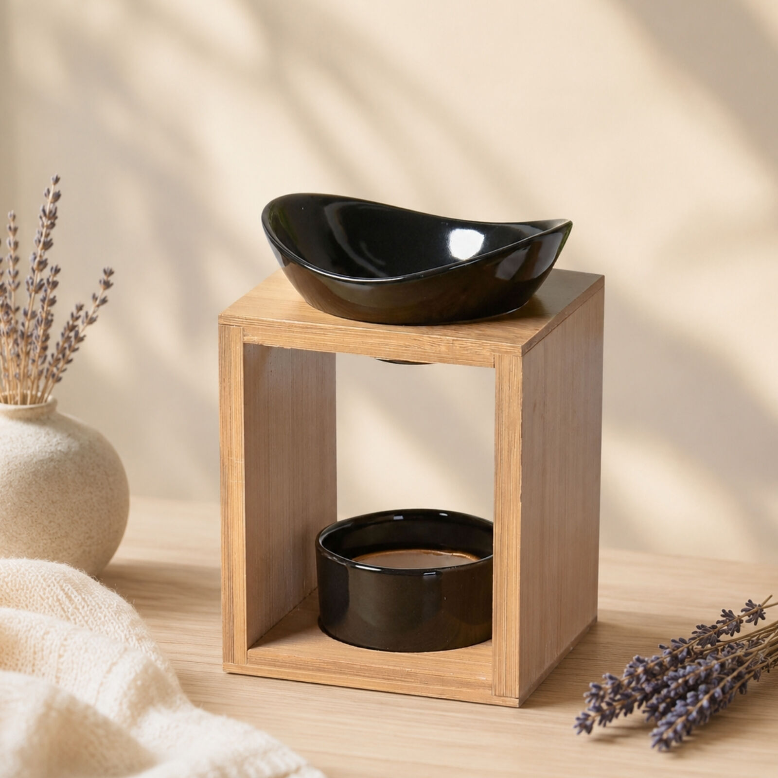 Zen'Arôme Naturea Series Perfume Burner Kalos Model – Bamboo and Ceramic Burner for Scented Wax, Melts, Perfume and Essential Oil