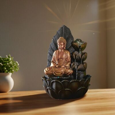 Fontaine d'Intérieur Bouddha Hartha - Zen Ecoulement en Cascade - Statue Bouddha Lumière Led - Idée Cadeau Décoration