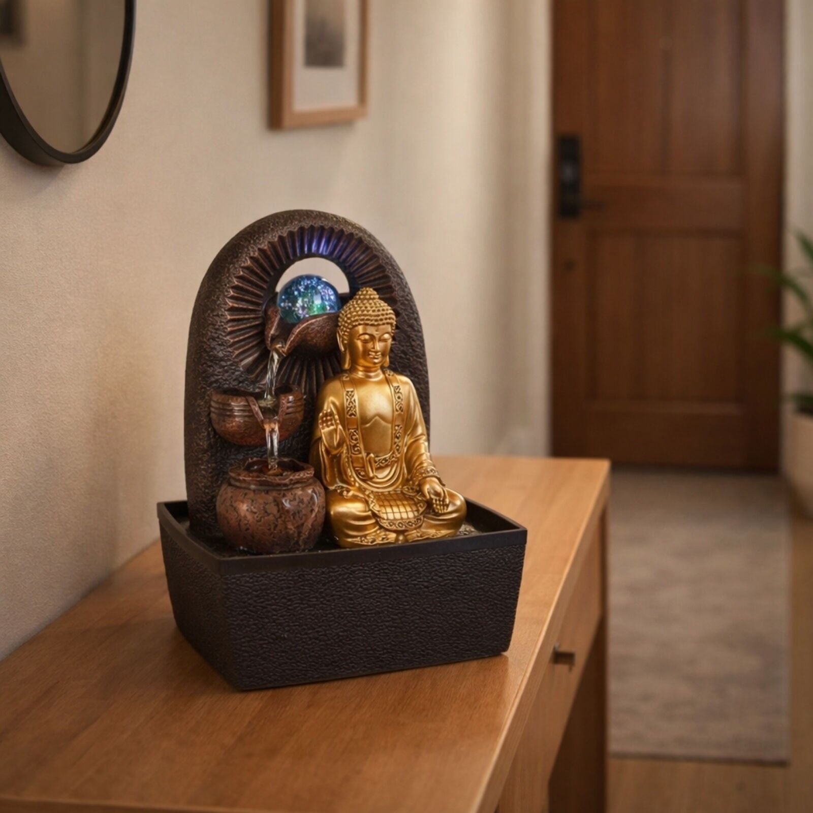 Indoor Fountain - Bhava - Removable Buddha - Gift Idea - Zen Buddhism Decorative Object - Colored LED Light