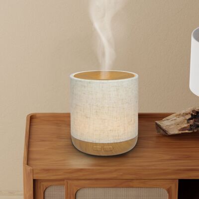 Diffuseur Ultrasonique – Alesia – en Toile de Lin et Bois – Diffusion à Froid – Aromathérapie Huiles Essentielles – Idée Cadeau Déco