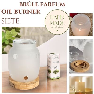 Parfümbrenner der Inspiration-Serie – Siete – ätherische Öle, Schmelzen, Duftwachse – Teelichthalter aus Holz und Glas