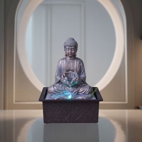 Fontaine d'Intérieur - Sutra - Bouddha Méditation - Lumière Led Colorée - Déco Zen Salon Chambre - Porte-Bonheur