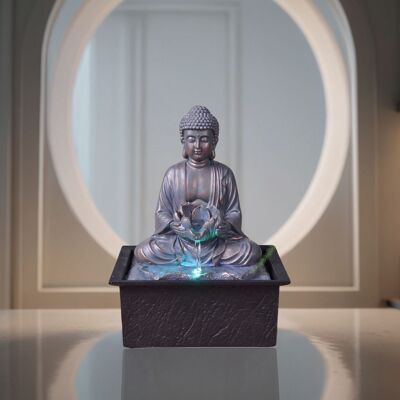 Fontana da interno - Sutra - Meditazione del Buddha - Luce a led colorata - Zen Deco Soggiorno Camera da letto - Portafortuna