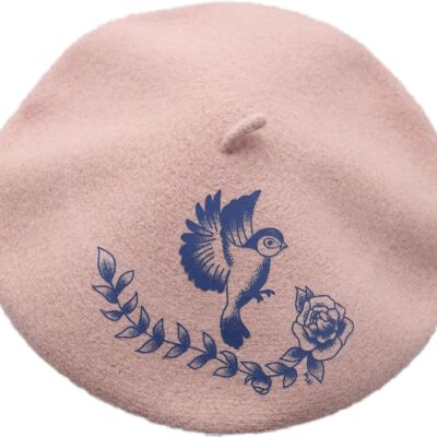 Tatuaje de pájaro rosa en polvo de boina estándar