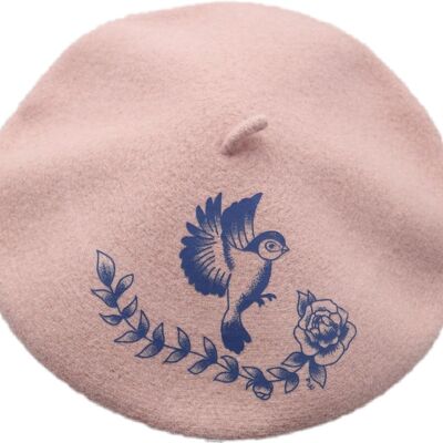 Tatuaje de pájaro rosa en polvo de boina estándar