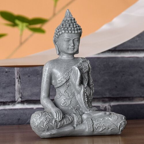 Figurine Bouddha Méditation 2 – Statuette Décoration Zen et Feng Shui – Apporte une Ambiance Apaisée et Relaxante à Votre Intérieur – Statue Porte-Bonheur Couleur Grise
