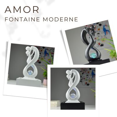 Zimmerbrunnen - Amor - Modern mit buntem LED-Licht - Abnehmbare Liebhaberskulptur - Zeitgenössische Innendekoration - Rotierende Kugel