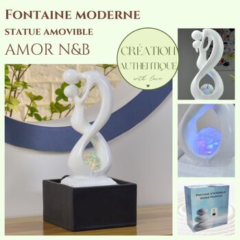 Fontaine d'Intérieur - Amor - Moderne avec Lumière LED Coloré - Sculpture Amoureux Amovible – Décoration d’intérieur Contemporaine – Boule en Rotation 25