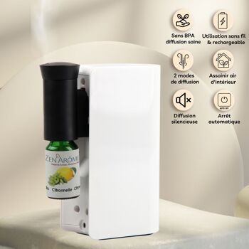 Diffuseur par Nébulisation – Mobysens Noir ou Blanc– Diffusion Sans Fil – Batterie Rechargeable – Simple d’Utilisation à partir du flacon d'Huile Essentielle 2