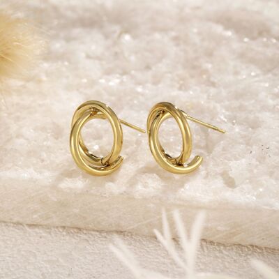 Gold crossed circle earrings