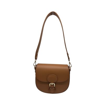 SAC BANDOULIERE CUIR LISSE LEONINE CAMEL