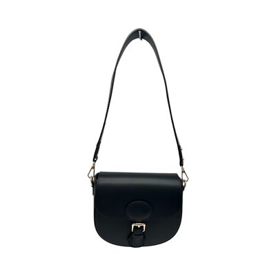 SAC BANDOULIERE CUIR LISSE LEONINE NOIR