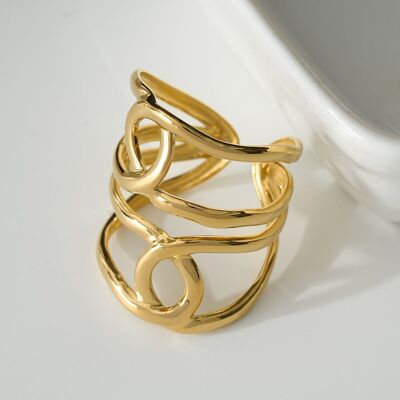 Gold multi crossed lines ring