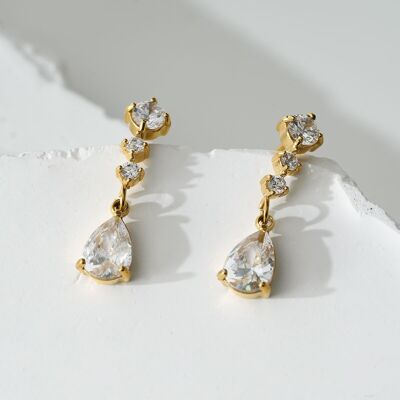 Gold Rhinestone Chain Dangle Drop Earrings