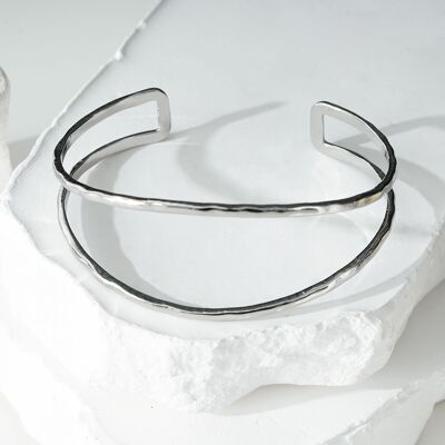 Hammered double line silver bangle bracelet