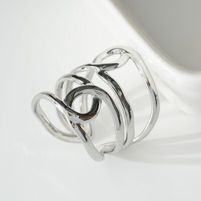 Silver multi crossed lines ring