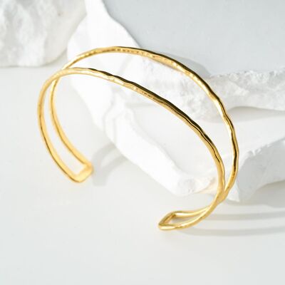 Bracciale rigido in oro martellato a doppia linea