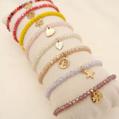 Set of 8 warm colored elastic bracelets with display