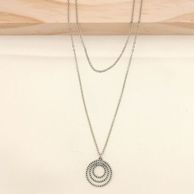 Double chain necklace with multi round pendant