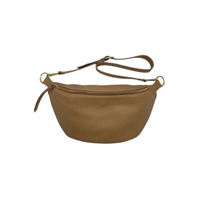 GROßE GÜRTELTASCHE AUS genarbtem Leder, 39 cm, Beige