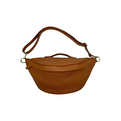 GÜRTELTASCHE AUS genarbtem Leder, 39 cm, Louna Kamel