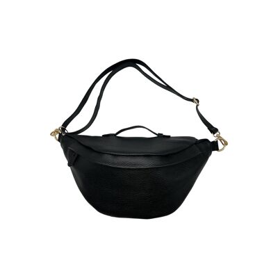 GÜRTELTASCHE AUS genarbtem Leder, 39 cm, LOUNA SCHWARZ