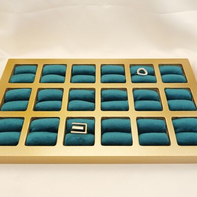 Green velvet ring tray display