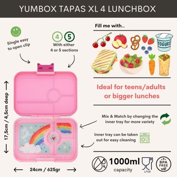 Yumbox Tapas XL boîte à lunch bento 4 sections sans fuite - Capri Rose / Arc-en-ciel 2