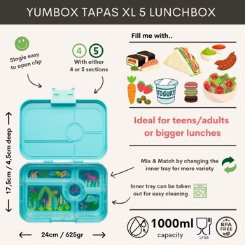 Yumbox Tapas XL boîte bento 5 compartiments sans fuite - Bleu Antibes / Jungle Pastel 2