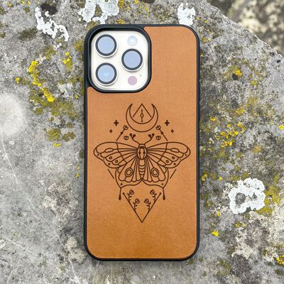 iPhone-Hülle aus Leder – Mystischer Schmetterling