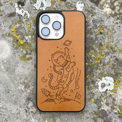 Funda de cuero para iPhone – Gato espacial