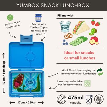 Yumbox Snack bento lunchbox 3 sections sans fuite - Surf Blue / Dinosaure 2