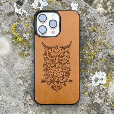 Funda de cuero para iPhone – Búho nocturno