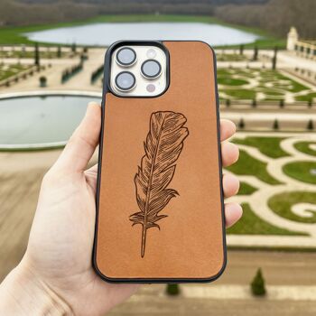 Coque iPhone en cuir – Plume 2