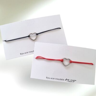 Bracelet cœur (vide) - lien coulissant -  acier inoxydable